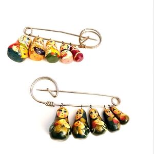 vintage nesting doll safety pin brooches Two Piece